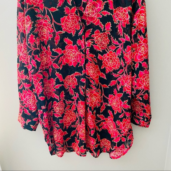 Victoria's Secret Gold Label Floral Print Popover Night Top Red/Black Sz… - Picture 3 of 8
